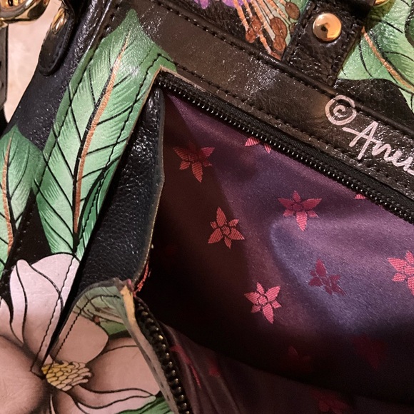 Anuschka Black Satchel with Colorful Wildlife Art - Picture 3 of 12